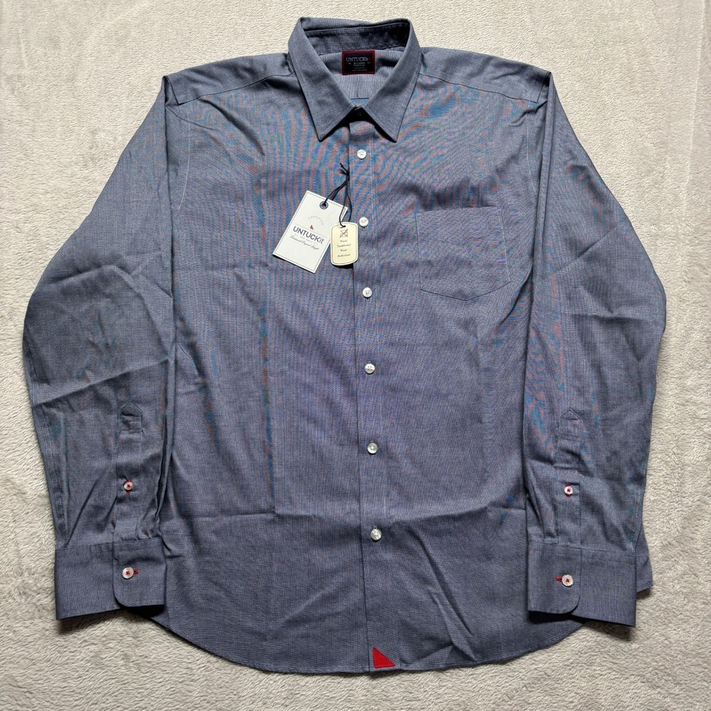 NWT Untuckit Pio Cesare Button Up Shirt Mens XL Regular Fit Blue Chambray Casual